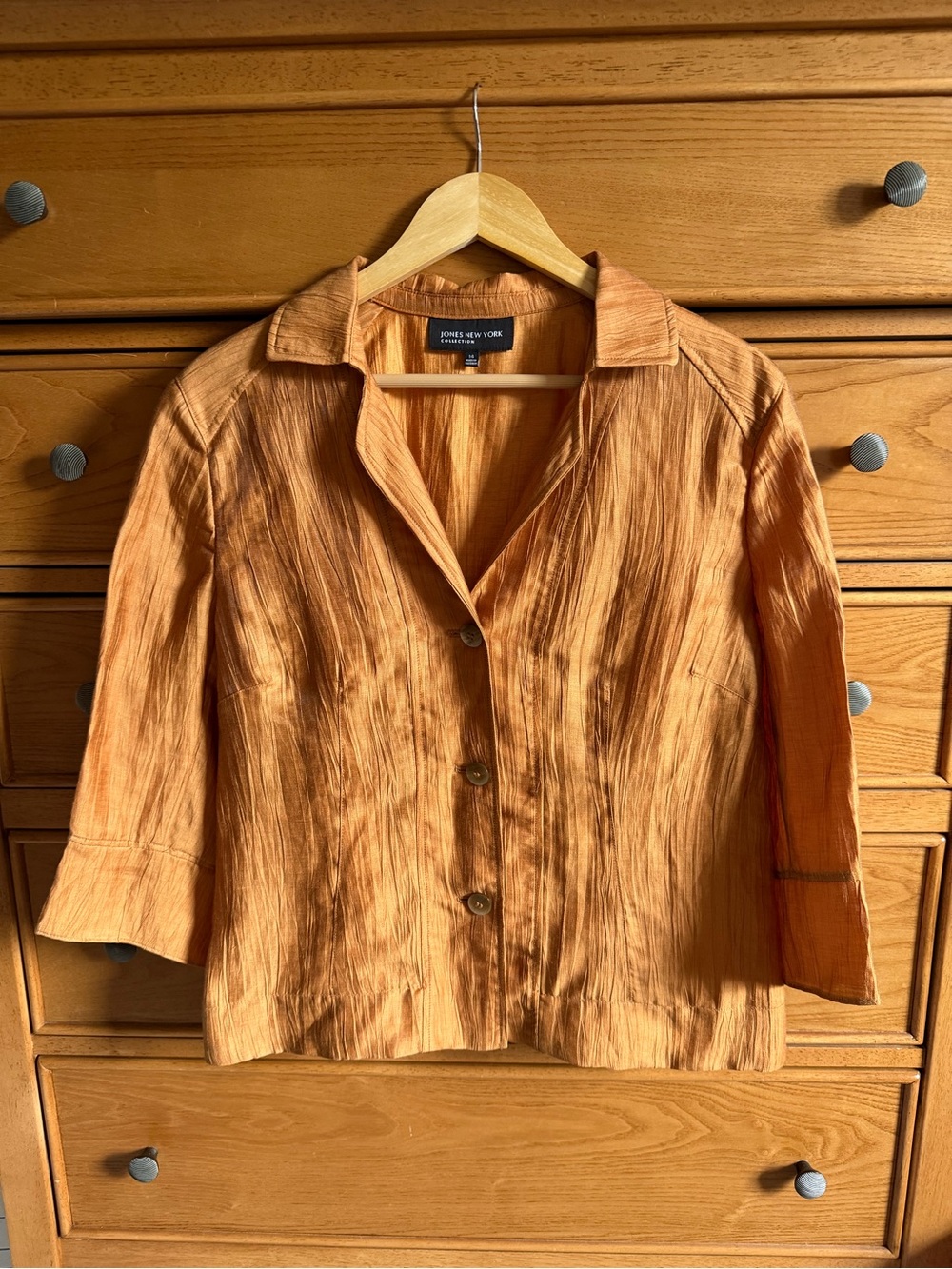 Jones New York Linen Blend Jacket Womens Sz 14 Orange Lagenlook Coastal Grandma